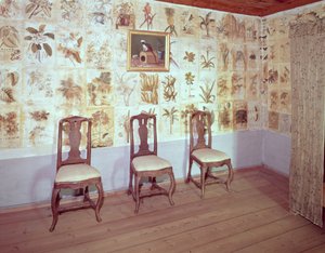 Interiør med botanisk tapet i Carl Linnaeus